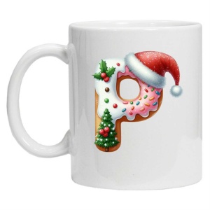 Cana personalizata cu imprimeu de iarna "litera P", Alb, CRD PRINT - Img 2