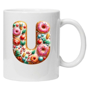 Cana personalizata cu imprimeu de iarna "litera U", Alb, CRD PRINT - Img 1