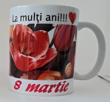 Cana personalizata cu imprimeu "La multi ani!-8 martie 2", Alb, CRD PRINT - Img 1