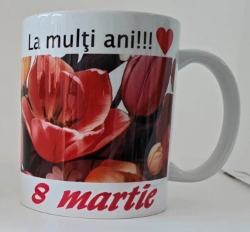 Cana personalizata cu imprimeu "La multi ani!-8 martie 2", Alb, CRD PRINT