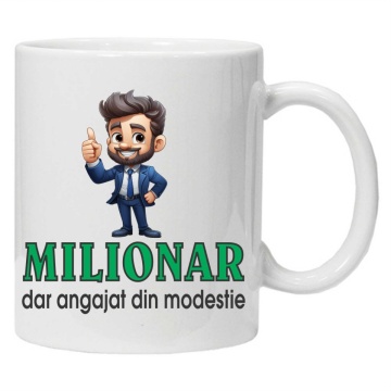 Cana personalizata cu imprimeu "milionar dar angajat", Alb, CRD PRINT - Img 1