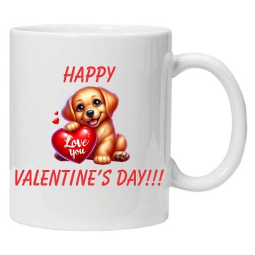 Cana personalizata cu imprimeu "Puppy happy Valentine's Day", Alb, CRD PRINT - Img 2