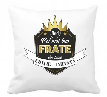 Perna 40 x 40 cm personalizata cu imprimeu "Cel mai bun frate " , poliester, alba,, CRD PRINT