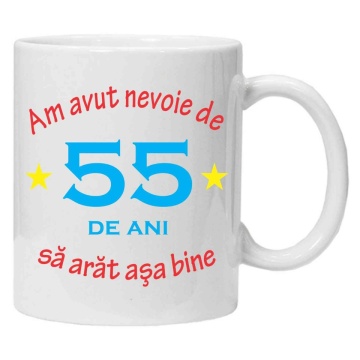 Cana personalizata cu imprimeu "am avut nevoie de 55 de ani", Alb, CRD PRINT - Img 1