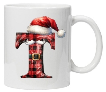 Cana personalizata cu imprimeu de iarna 2 "litera T", Alb, CRD PRINT