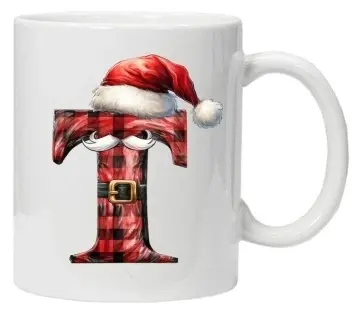 Cana personalizata cu imprimeu de iarna 2 "litera T", Alb, CRD PRINT