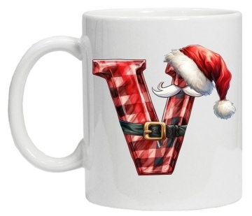 Cana personalizata cu imprimeu de iarna 2 "litera V", Alb, CRD PRINT - Img 2
