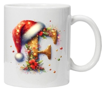 Cana personalizata cu imprimeu de iarna 3 "litera F", Alb, CRD PRINT