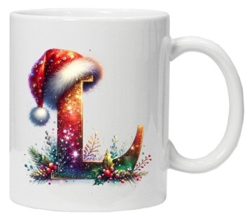 Cana personalizata cu imprimeu de iarna 3 "litera L", Alb, CRD PRINT