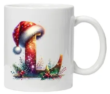 Cana personalizata cu imprimeu de iarna 3 "litera L", Alb, CRD PRINT