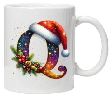 Cana personalizata cu imprimeu de iarna 3 "litera Q", Alb, CRD PRINT