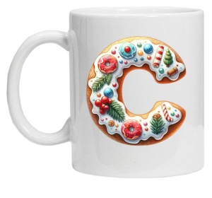 Cana personalizata cu imprimeu de iarna "litera C", Alb, CRD PRINT - Img 2