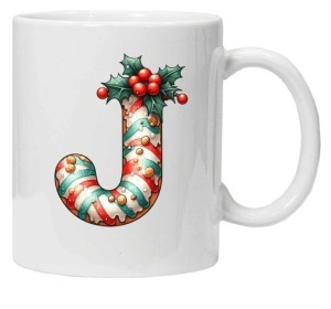 Cana personalizata cu imprimeu de iarna "litera J", Alb, CRD PRINT