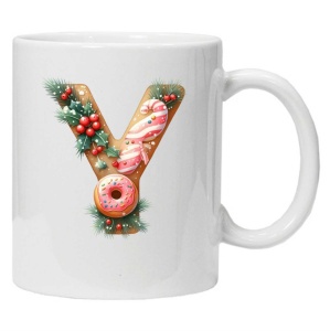 Cana personalizata cu imprimeu de iarna "litera Y", Alb, CRD PRINT - Img 1