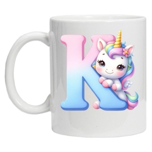 Cana personalizata cu imprimeu "litera K", Alb, CRD PRINT - Img 2