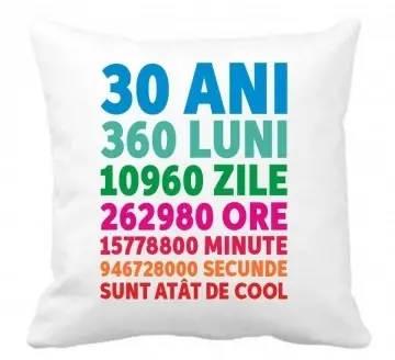 Perna 40 x 40 cm personalizata cu imprimeu "30ANI 360LUNI..." , poliester, alba, CRD PRINT
