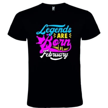 Tricou negru unisex personalizat , "Legends are born in February", CRD PRINT - Img 1