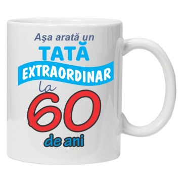 Cana personalizata cu imprimeu "Asa arata un tata extraordinar - 60 ani", Alb, CRD PRINT - Img 1