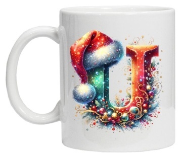 Cana personalizata cu imprimeu de iarna 3 "litera U", Alb, CRD PRINT - Img 2