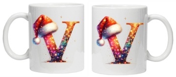 Cana personalizata cu imprimeu de iarna 3 "litera V", Alb, CRD PRINT - Img 5