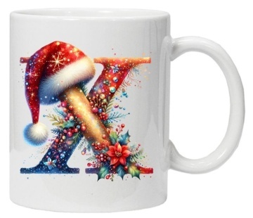 Cana personalizata cu imprimeu de iarna 3 "litera X", Alb, CRD PRINT