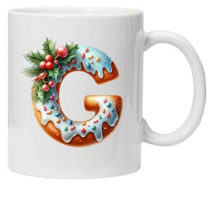 Cana personalizata cu imprimeu de iarna "litera G", Alb, CRD PRINT - Img 1