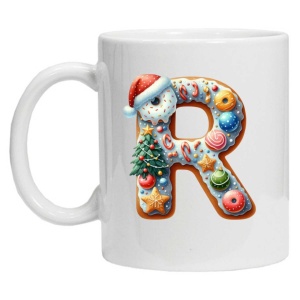 Cana personalizata cu imprimeu de iarna "litera R", Alb, CRD PRINT - Img 1