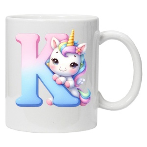 Cana personalizata cu imprimeu "litera K", Alb, CRD PRINT - Img 1