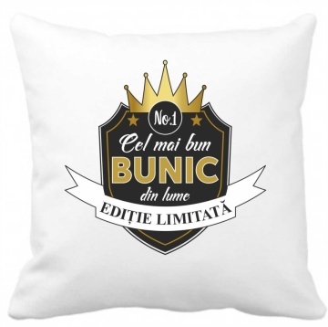 Perna 40 x 40 cm personalizata cu imprimeu "Cel mai bun bunic " , poliester, alba,, CRD PRINT