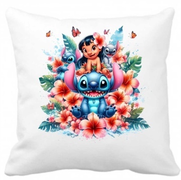 Perna 40 x 40 cm personalizata cu imprimeu "LILO-STITCH-5" , poliester, alba,, CRD PRINT