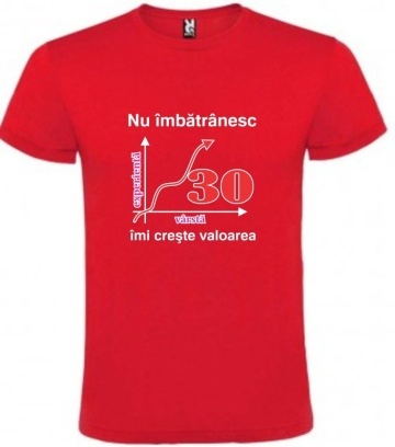 Tricou rosu unisex personalizat , "nu imbatranesc imi creste valoarea - 30 DE ANI",CRD PRINT