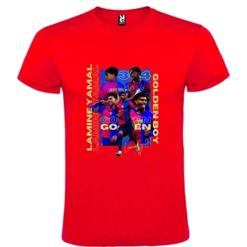 Tricou unisex rosu personalizat , "Lamine Yamal Golden BOY",CRD PRINT