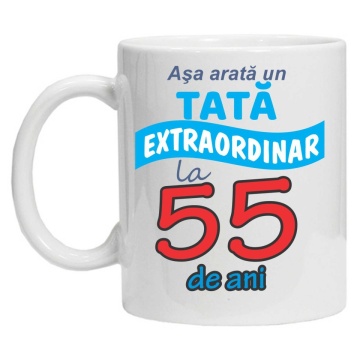 Cana personalizata cu imprimeu "Asa arata un tata extraordinar - 55 ani", Alb, CRD PRINT - Img 2