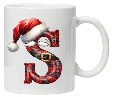 Cana personalizata cu imprimeu de iarna 2 "litera S", Alb, CRD PRINT