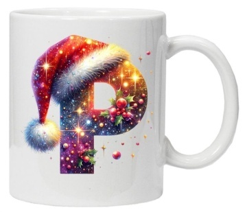 Cana personalizata cu imprimeu de iarna 3 "litera P", Alb, CRD PRINT