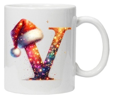 Cana personalizata cu imprimeu de iarna 3 "litera V", Alb, CRD PRINT