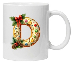 Cana personalizata cu imprimeu de iarna "litera D", Alb, CRD PRINT - Img 1