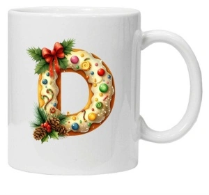 Cana personalizata cu imprimeu de iarna "litera D", Alb, CRD PRINT