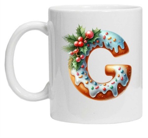 Cana personalizata cu imprimeu de iarna "litera G", Alb, CRD PRINT - Img 2