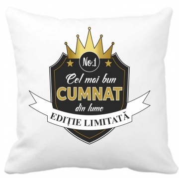 Perna 40 x 40 cm personalizata cu imprimeu "Cel mai bun cumnat " , poliester, alba,, CRD PRINT