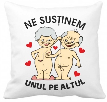 Perna 40 x 40 cm personalizata cu imprimeu "ne sustinem unul pe altul" , poliester, alba,, CRD PRINT