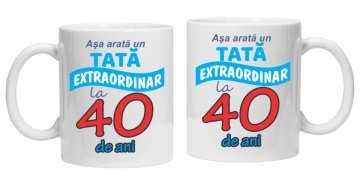 Cana personalizata cu imprimeu "Asa arata un tata extraordinar - 40 ani", Alb, CRD PRINT - Img 3