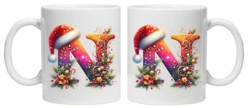 Cana personalizata cu imprimeu de iarna 3 "litera N", Alb, CRD PRINT - Img 2