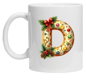 Cana personalizata cu imprimeu de iarna "litera D", Alb, CRD PRINT - Img 2