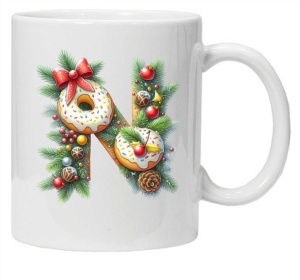 Cana personalizata cu imprimeu de iarna "litera N", Alb, CRD PRINT - Img 2