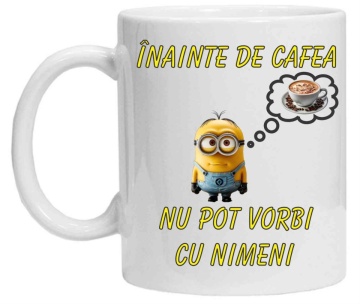 Cana personalizata cu imprimeu "inainte de cafea minion", Alb, CRD PRINT - Img 2
