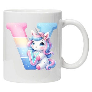Cana personalizata cu imprimeu "litera V", Alb, CRD PRINT - Img 1