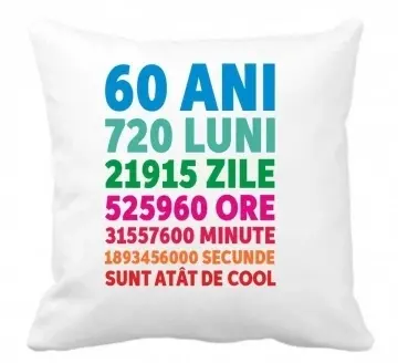 Perna 40 x 40 cm personalizata cu imprimeu "60 ANI 720 LUNI...." , poliester, alba, CRD PRINT