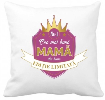 Perna 40 x 40 cm personalizata cu imprimeu "Cea mai buna mama " , poliester, alba,, CRD PRINT