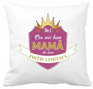Perna 40 x 40 cm personalizata cu imprimeu "Cea mai buna mama " , poliester, alba,, CRD PRINT